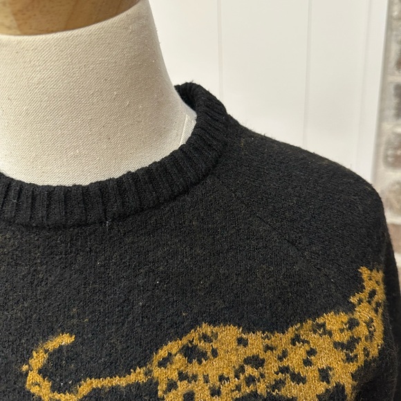 *NWOT* ANTHROPOLOGIE THML Cheetah Crewneck Swtr Black&Gold — S — Dense Lux Weave - Picture 8 of 8
